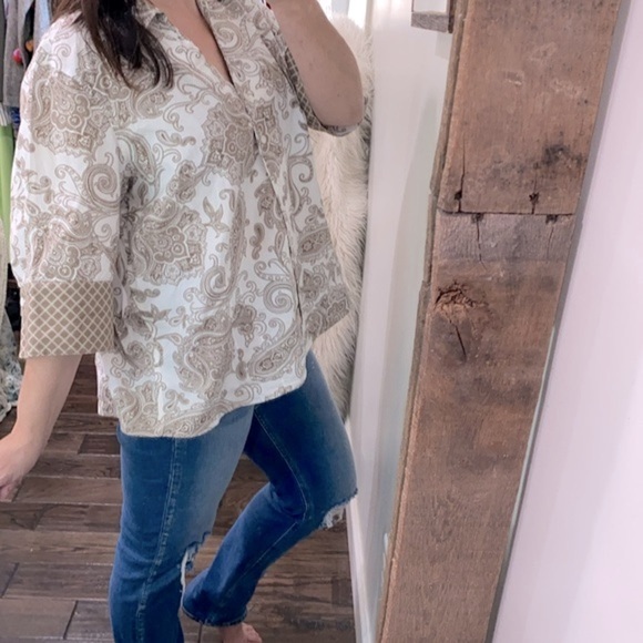 Coldwater creek tan & white floral cotton button down shirt size 2X - Picture 4 of 10